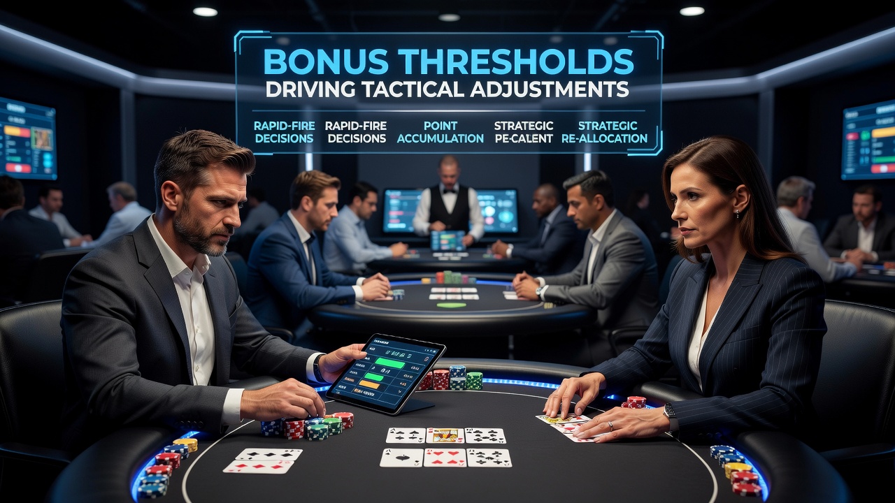 Poker-Spieler analysieren Bonus-Schwellen in einem schnellen Hold'em-Turnier