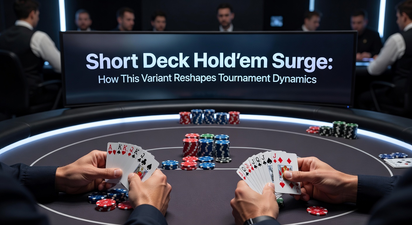 Intensives Short Deck Hold'em Turnier mit Spielern in Aktion an einem High-Stakes-Tisch